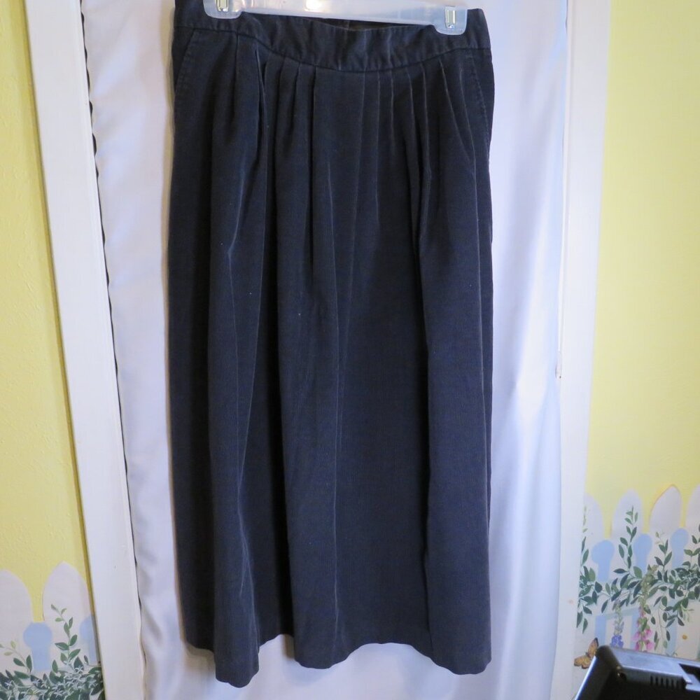 Vintage Norton McNaughton Black Corduroy Embroidered Floral Midi Skirt